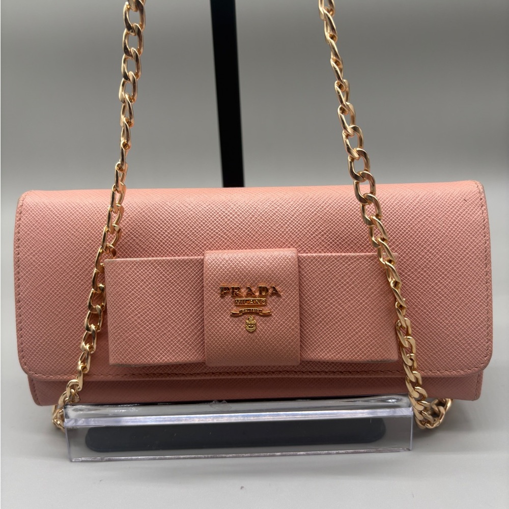 Prada Saffiano Fiocco Bow Wallet Orchidea Pink 1MH132 Auth Card